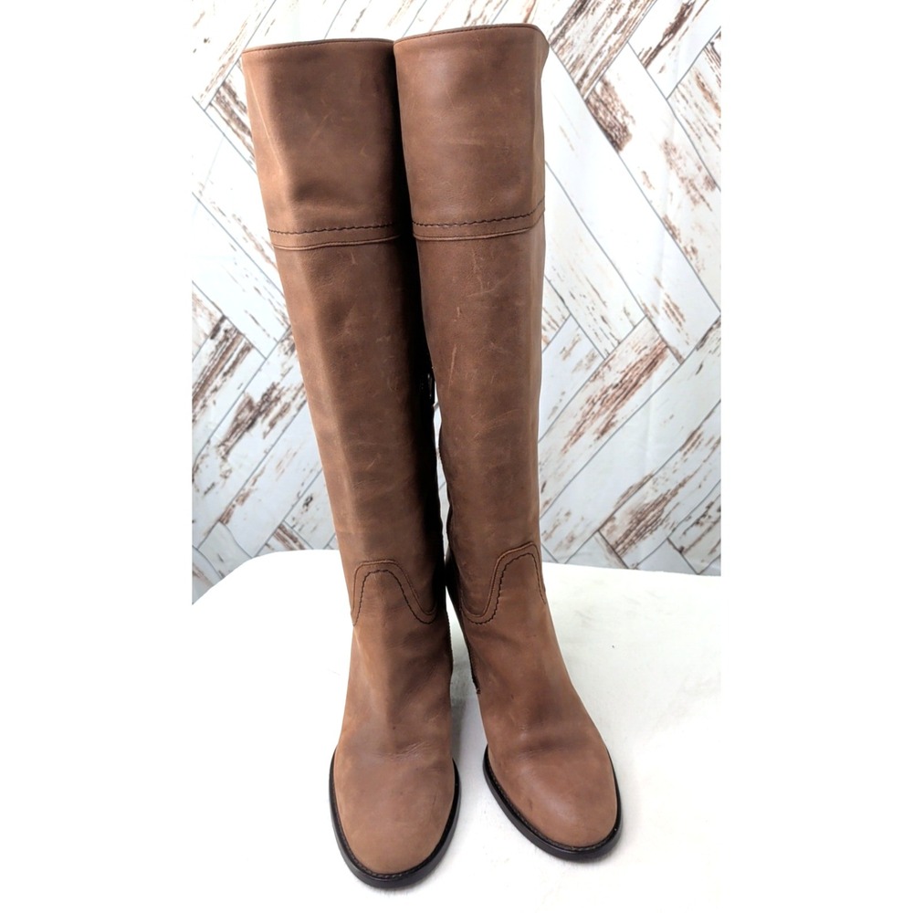 J. Crew Nottingham Tall Boots Brown Leather Block Heel‎